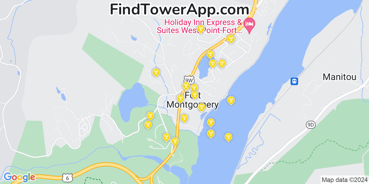 AT&T 4G/5G cell tower coverage map Fort Montgomery, New York