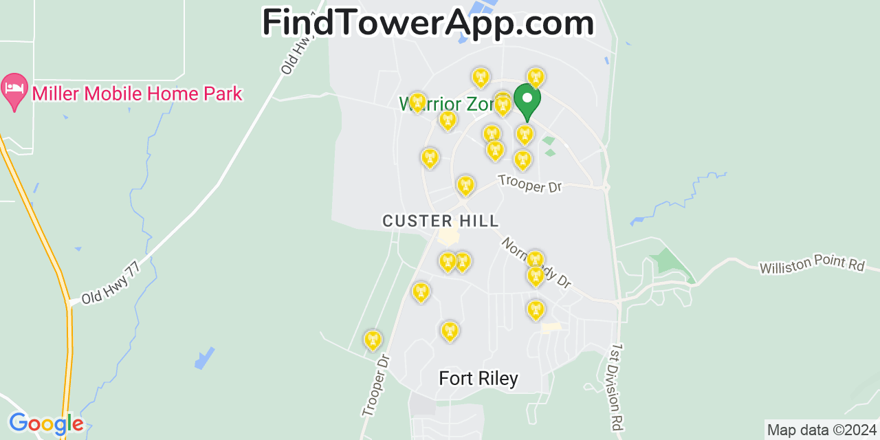 AT&T 4G/5G cell tower coverage map Fort Riley North, Kansas