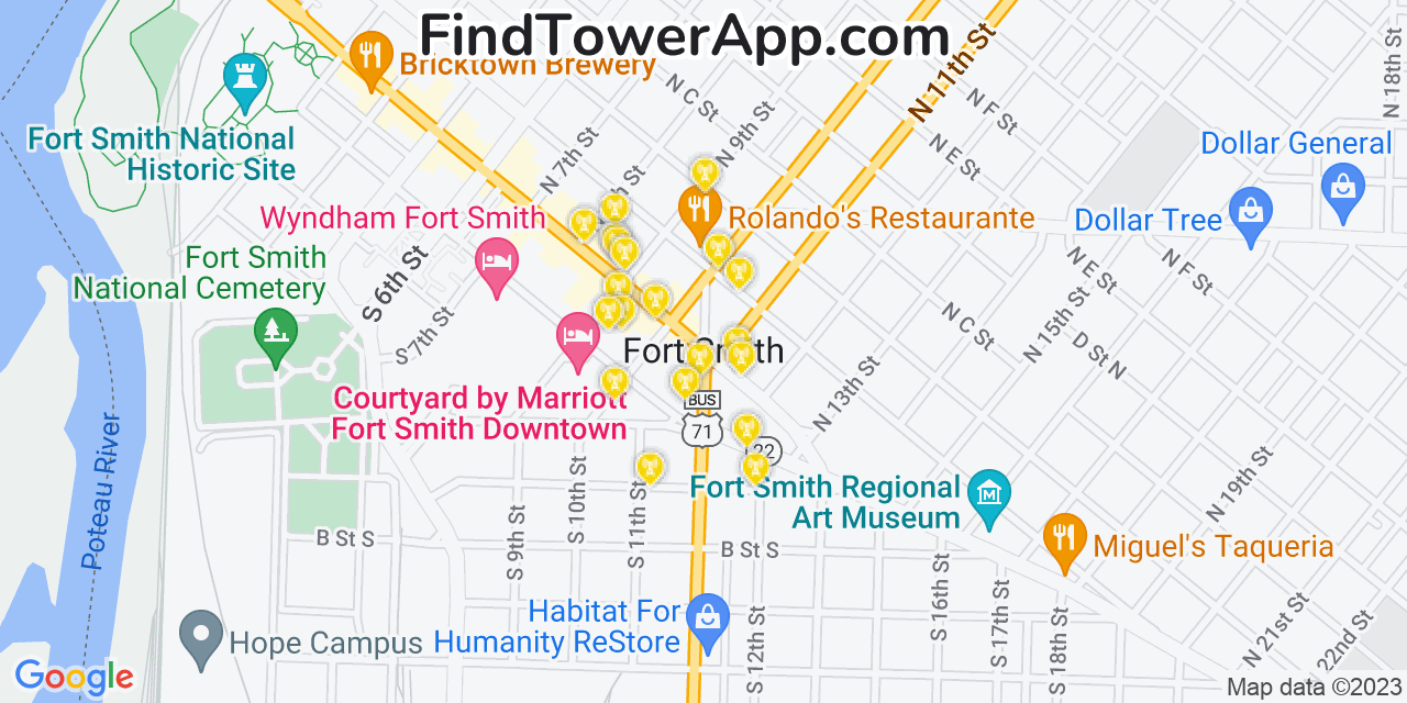 AT&T 4G/5G cell tower coverage map Fort Smith, Arkansas