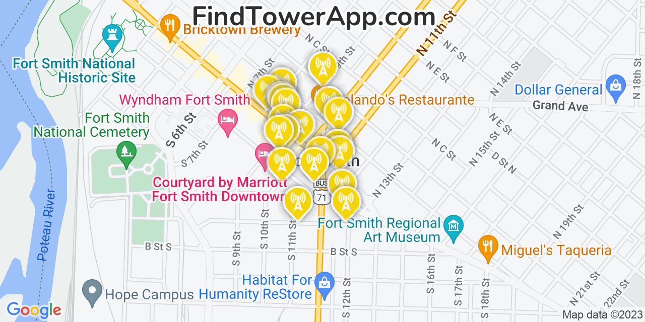 Verizon 4G/5G cell tower coverage map Fort Smith, Arkansas