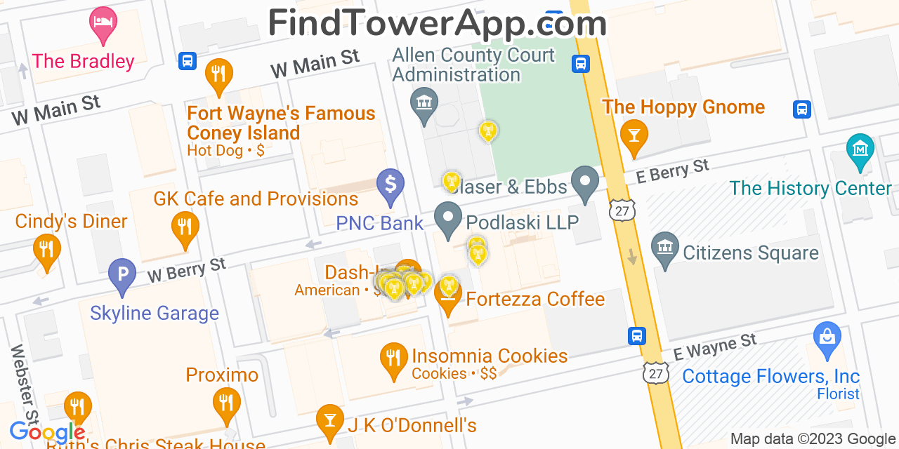 AT&T 4G/5G cell tower coverage map Fort Wayne, Indiana