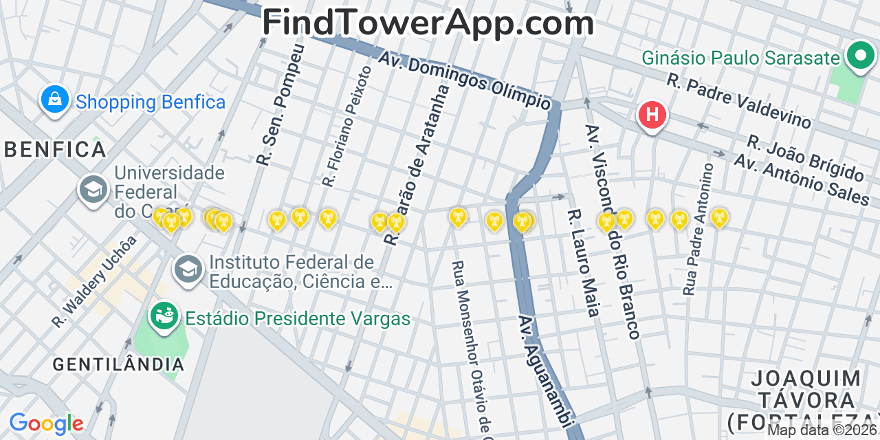 Map showing the 20 primary Brasil Telecom cell tower locations in Fortaleza, Brazil