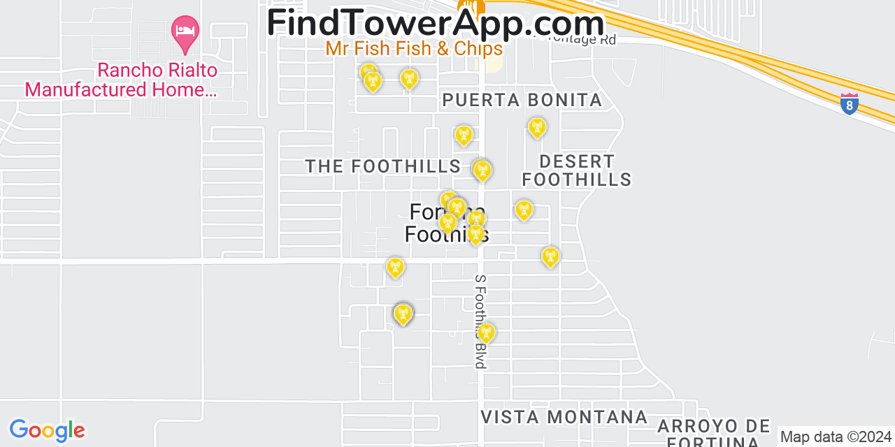 Verizon 4G/5G cell tower coverage map Fortuna Foothills, Arizona