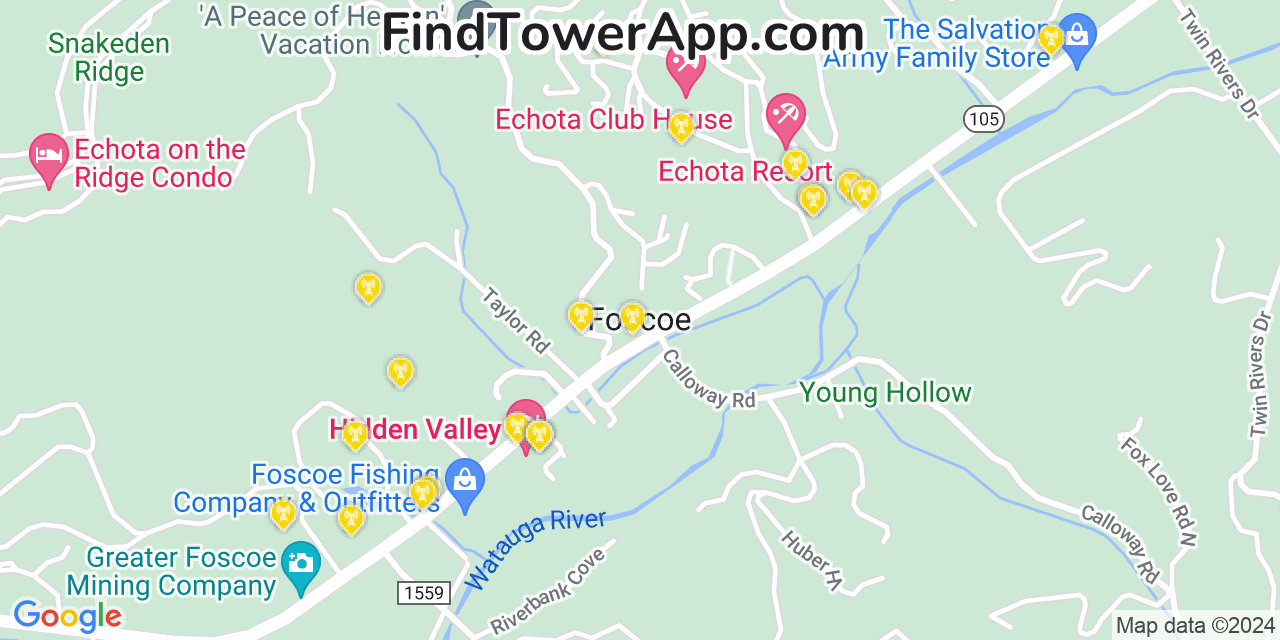 Verizon 4G/5G cell tower coverage map Foscoe, North Carolina