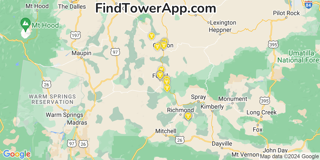 T-Mobile 4G/5G cell tower coverage map Fossil, Oregon