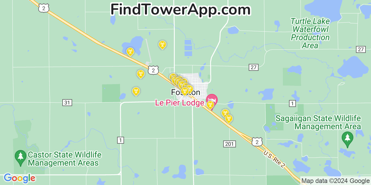 AT&T 4G/5G cell tower coverage map Fosston, Minnesota