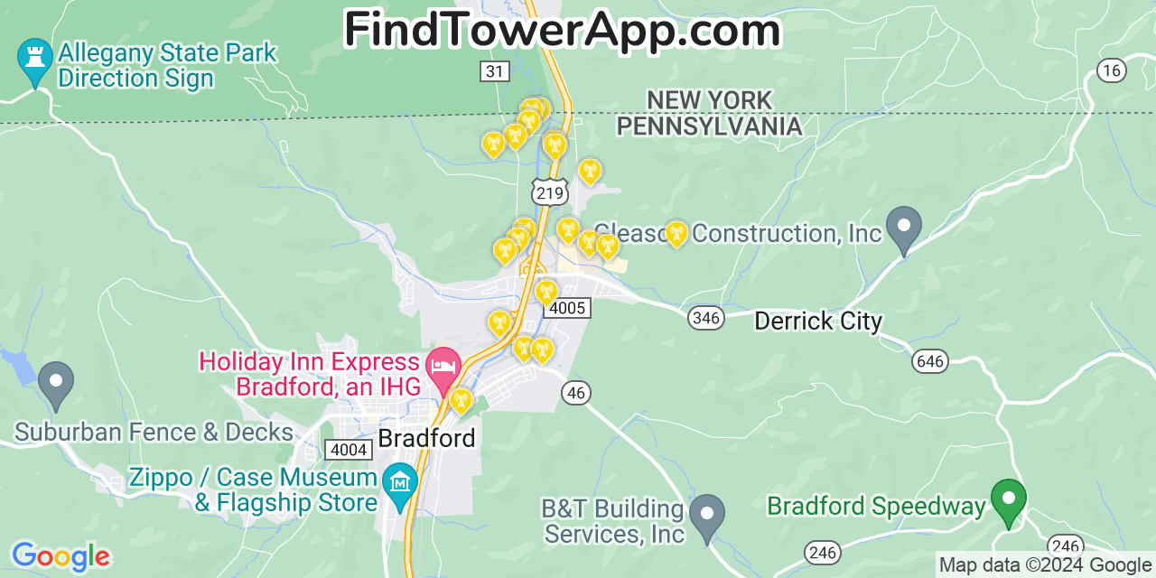 AT&T 4G/5G cell tower coverage map Foster Brook, Pennsylvania