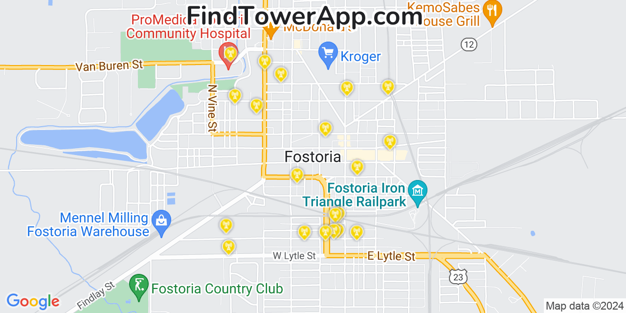 Verizon 4G/5G cell tower coverage map Fostoria, Ohio