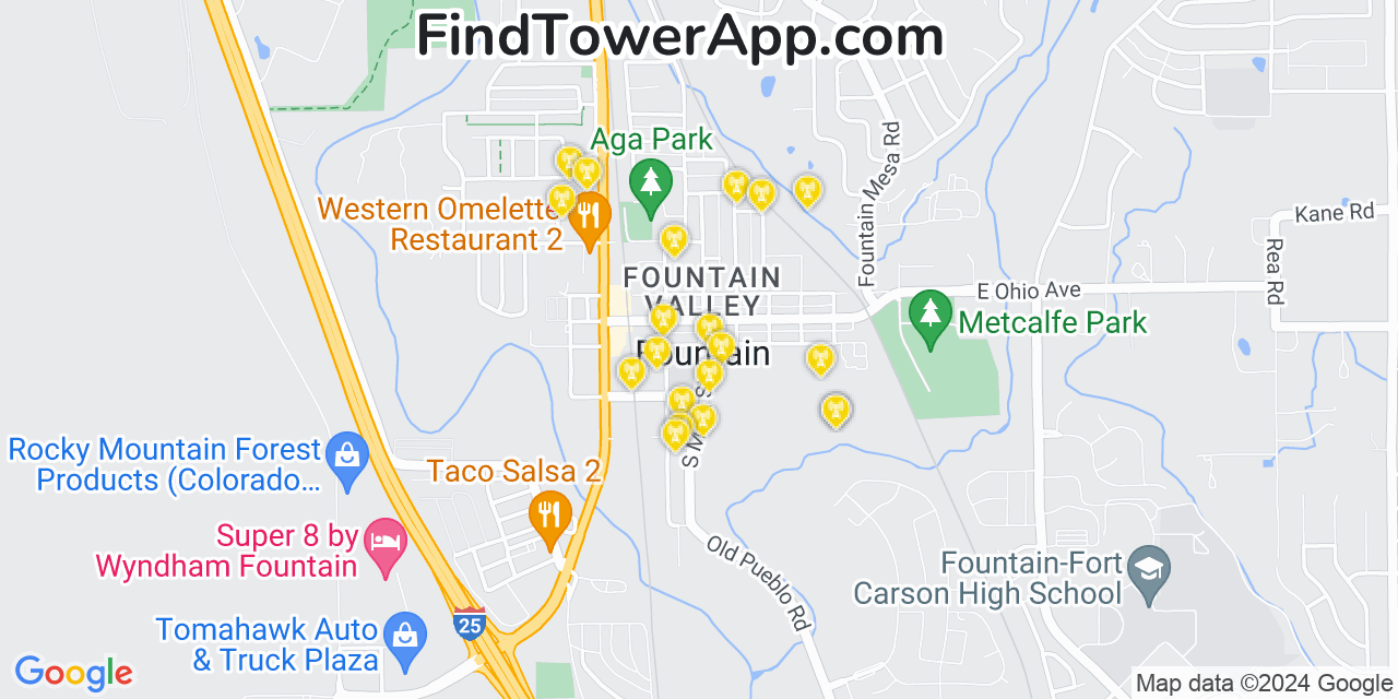 AT&T 4G/5G cell tower coverage map Fountain, Colorado