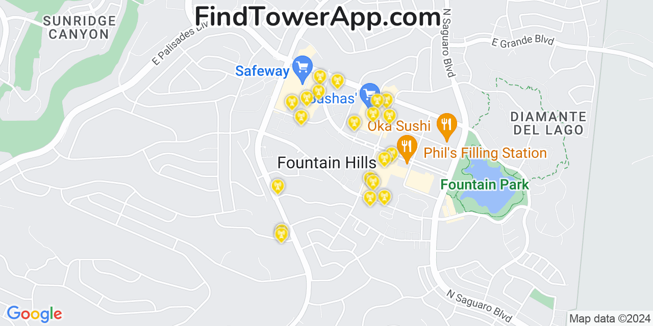 AT&T 4G/5G cell tower coverage map Fountain Hills, Arizona