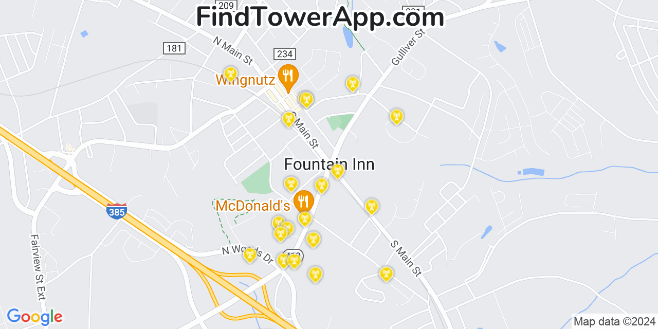 T-Mobile 4G/5G cell tower coverage map Fountain Inn, South Carolina