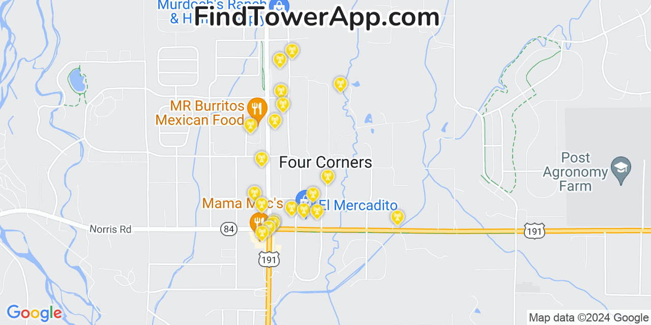 Verizon 4G/5G cell tower coverage map Four Corners, Montana