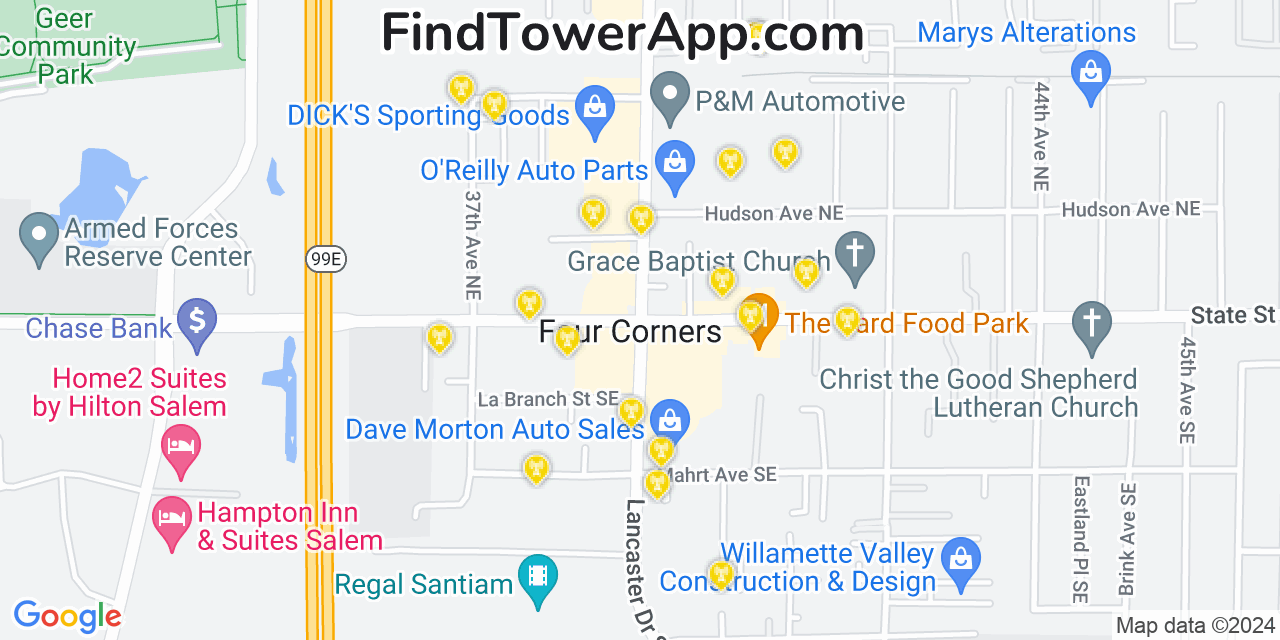 AT&T 4G/5G cell tower coverage map Four Corners, Oregon