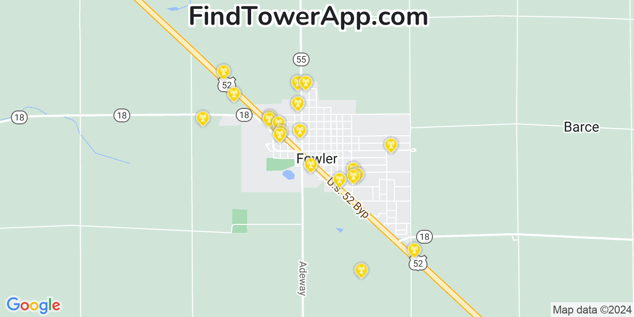 Verizon 4G/5G cell tower coverage map Fowler, Indiana