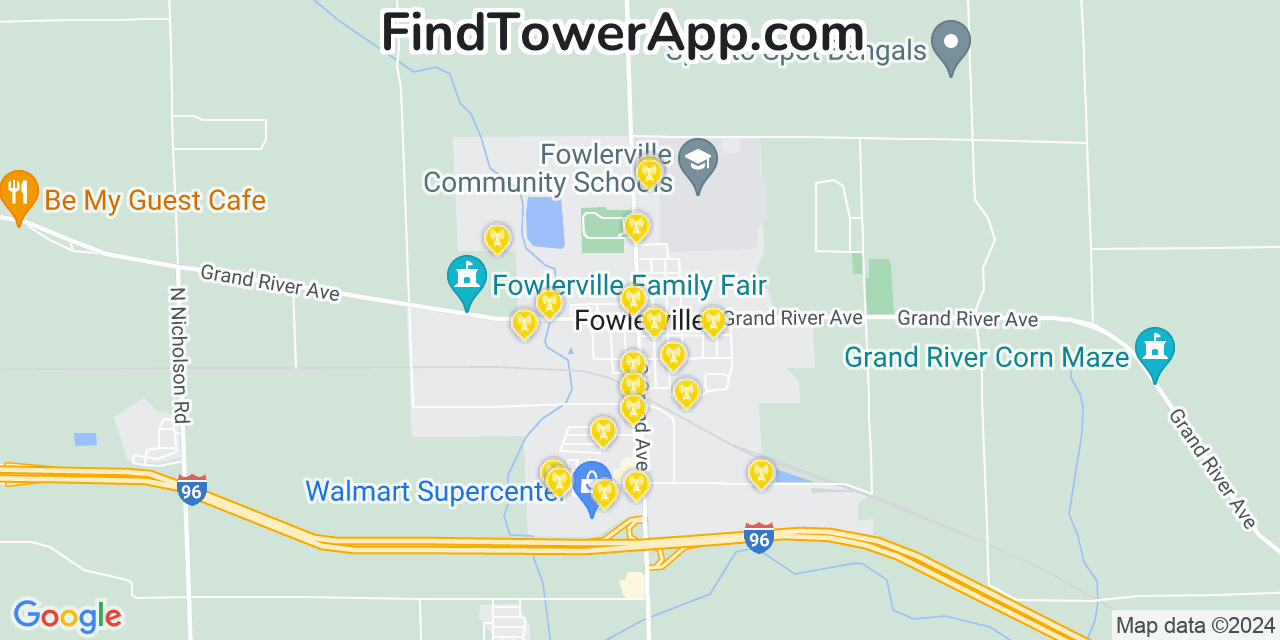 AT&T 4G/5G cell tower coverage map Fowlerville, Michigan