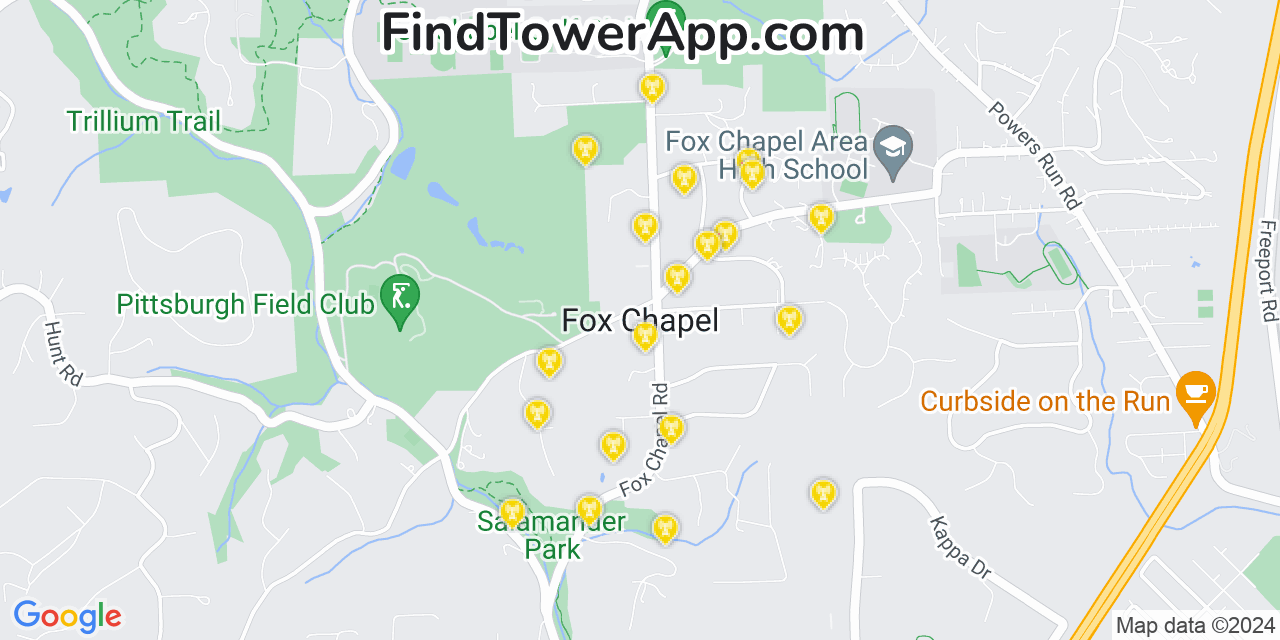 AT&T 4G/5G cell tower coverage map Fox Chapel, Pennsylvania