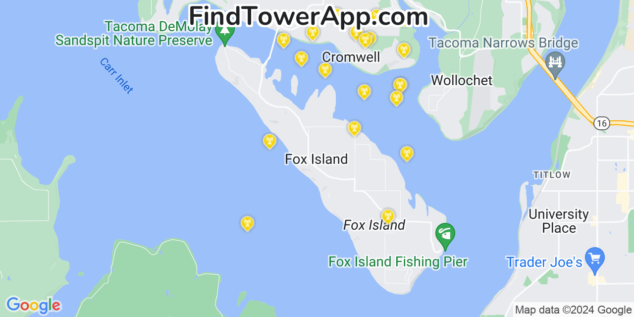 AT&T 4G/5G cell tower coverage map Fox Island, Washington