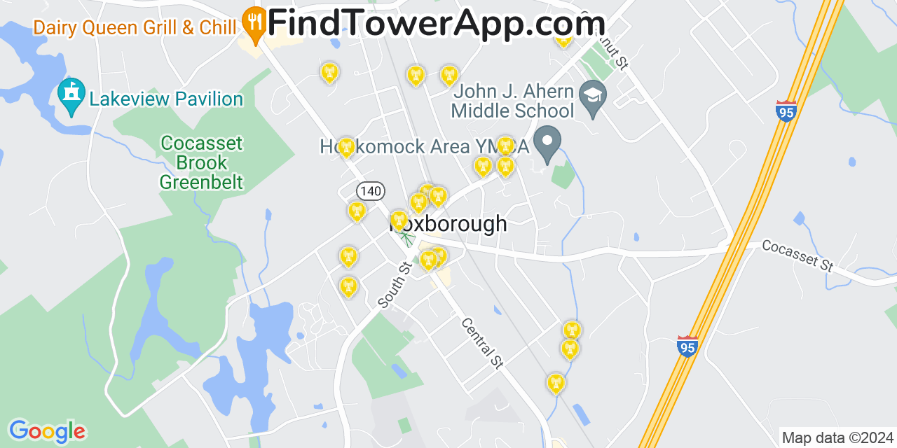 Verizon 4G/5G cell tower coverage map Foxborough, Massachusetts