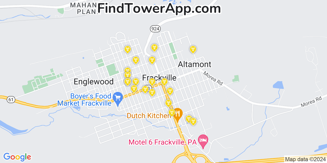 AT&T 4G/5G cell tower coverage map Frackville, Pennsylvania