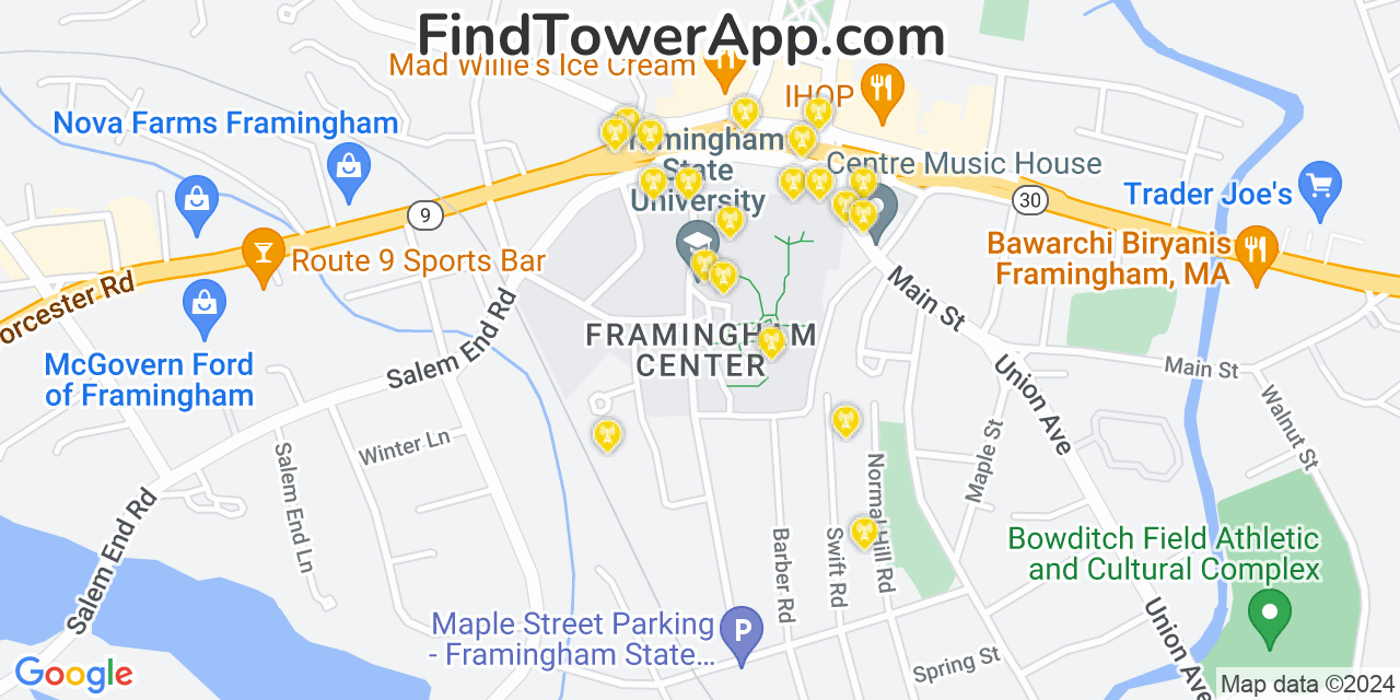 T-Mobile 4G/5G cell tower coverage map Framingham Center, Massachusetts