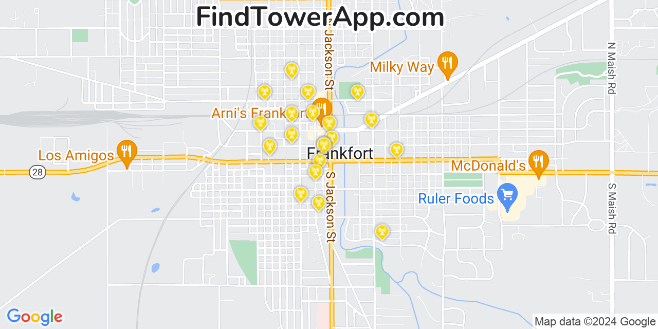 Verizon 4G/5G cell tower coverage map Frankfort, Indiana