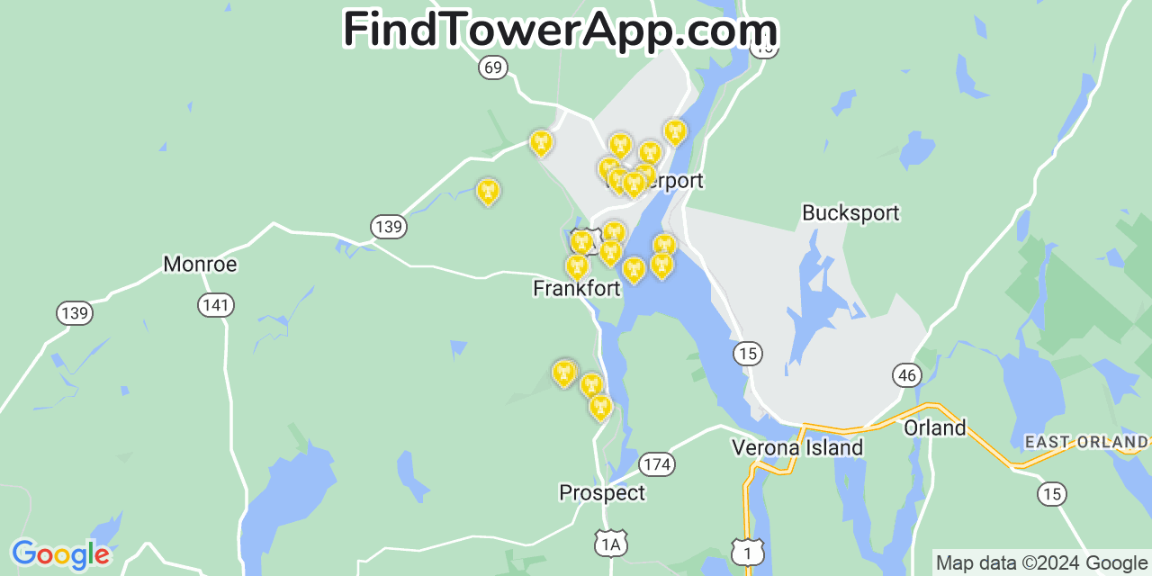 AT&T 4G/5G cell tower coverage map Frankfort, Maine