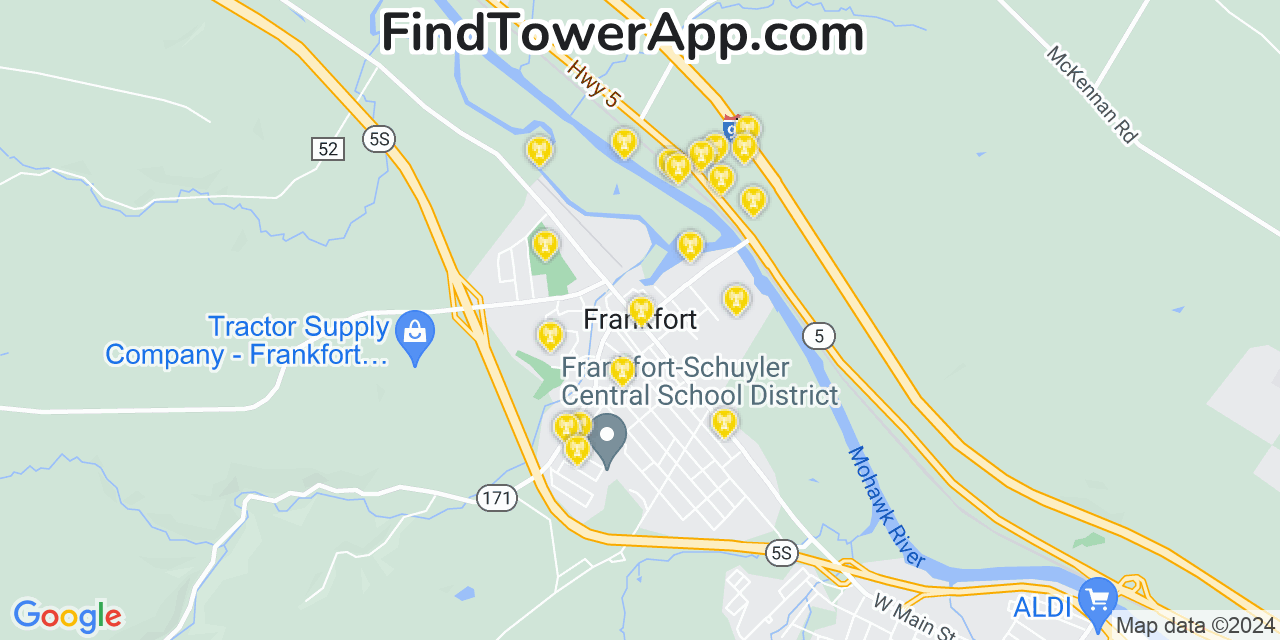 AT&T 4G/5G cell tower coverage map Frankfort, New York