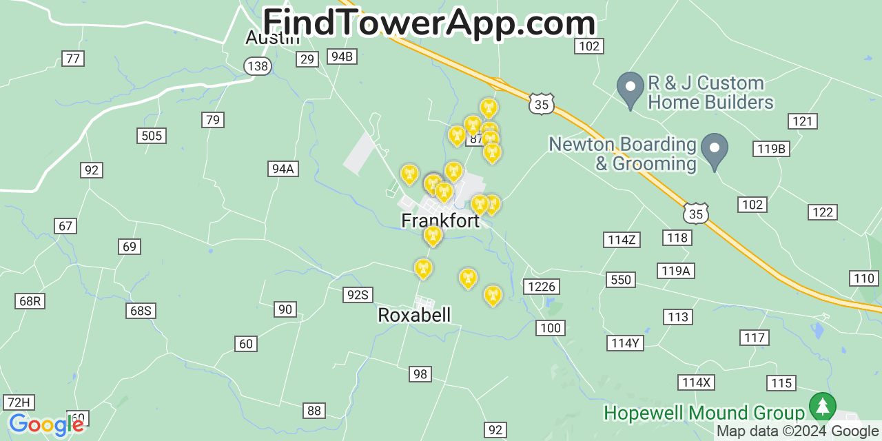 AT&T 4G/5G cell tower coverage map Frankfort, Ohio