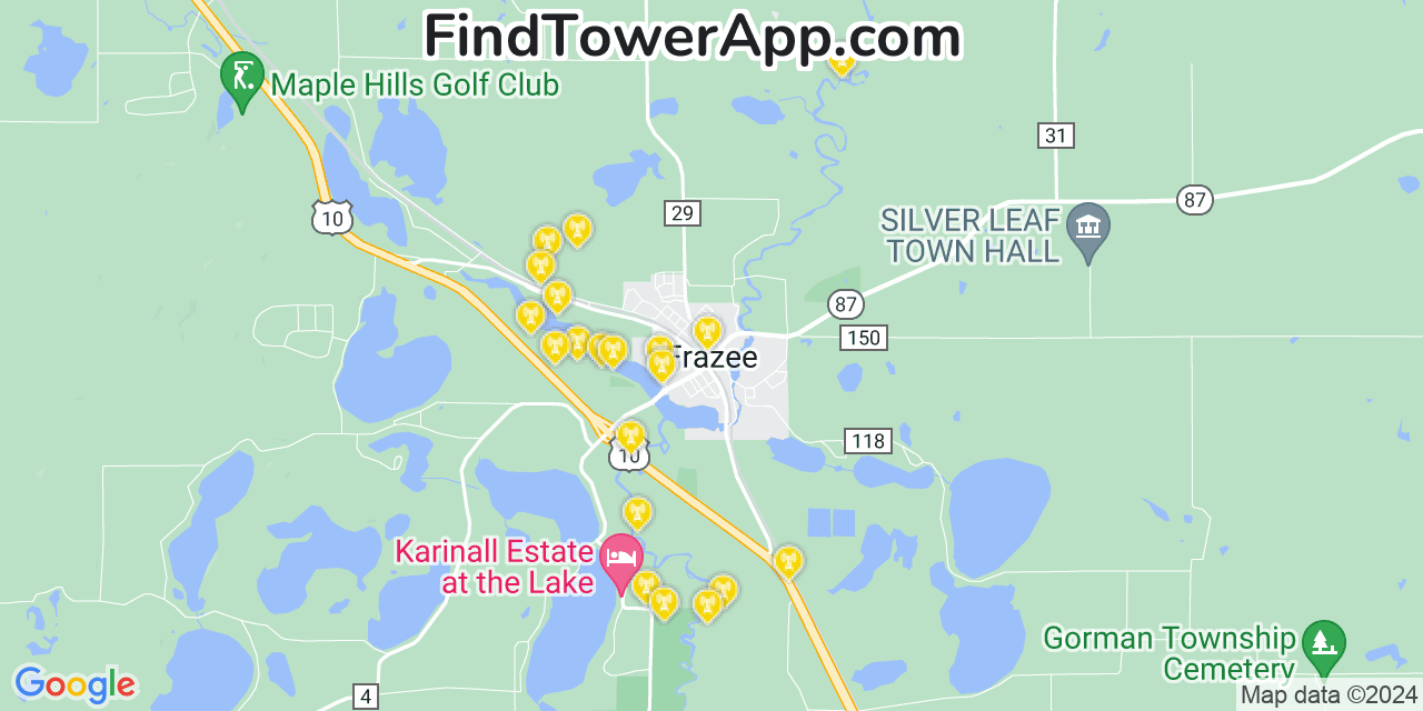 AT&T 4G/5G cell tower coverage map Frazee, Minnesota