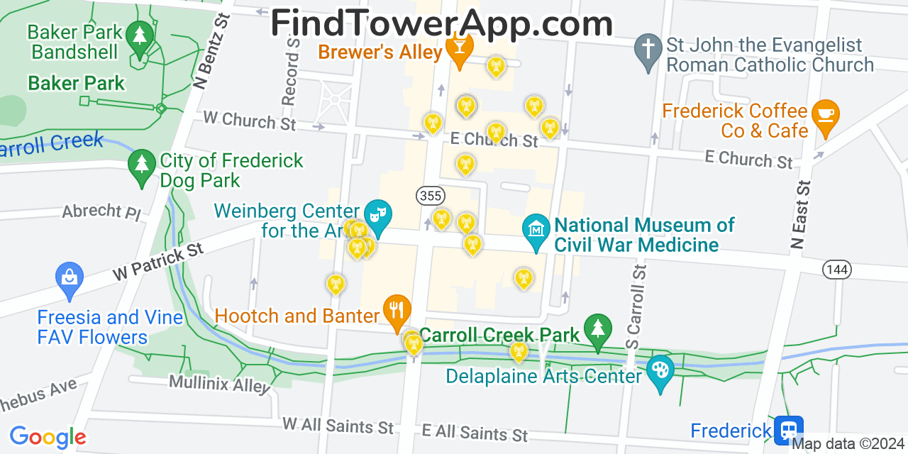 AT&T 4G/5G cell tower coverage map Frederick, Maryland