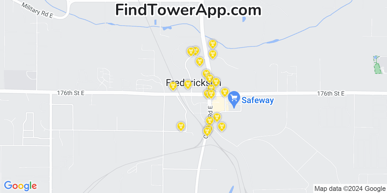 Verizon 4G/5G cell tower coverage map Frederickson, Washington