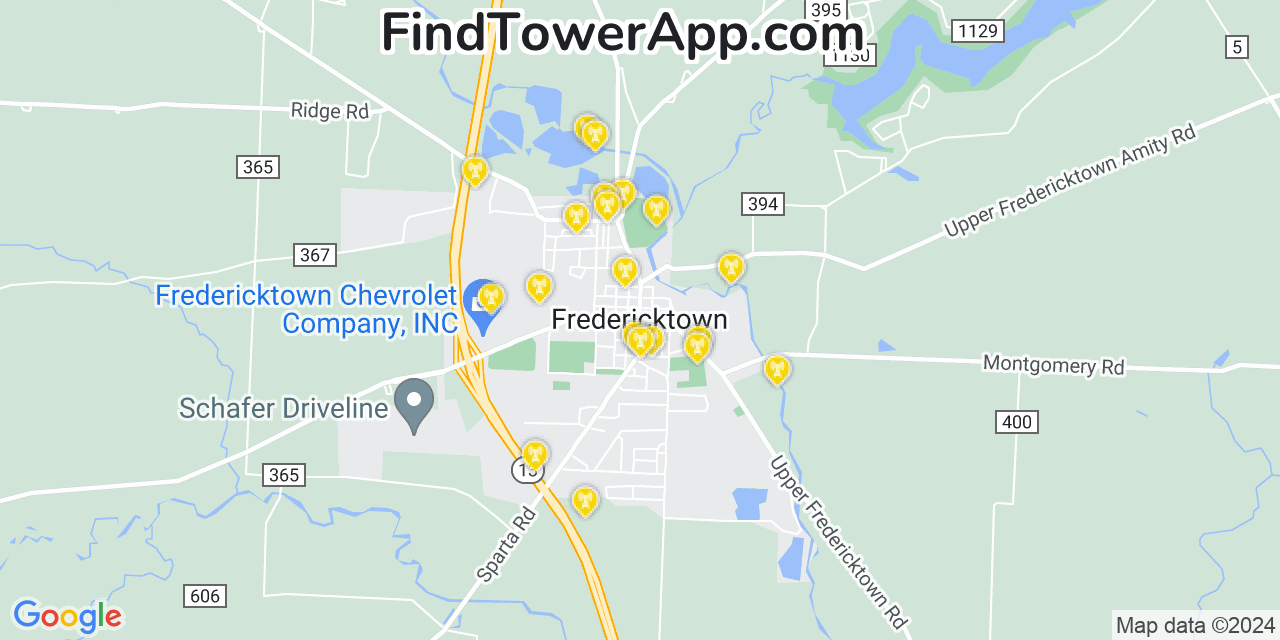 Verizon 4G/5G cell tower coverage map Fredericktown, Ohio