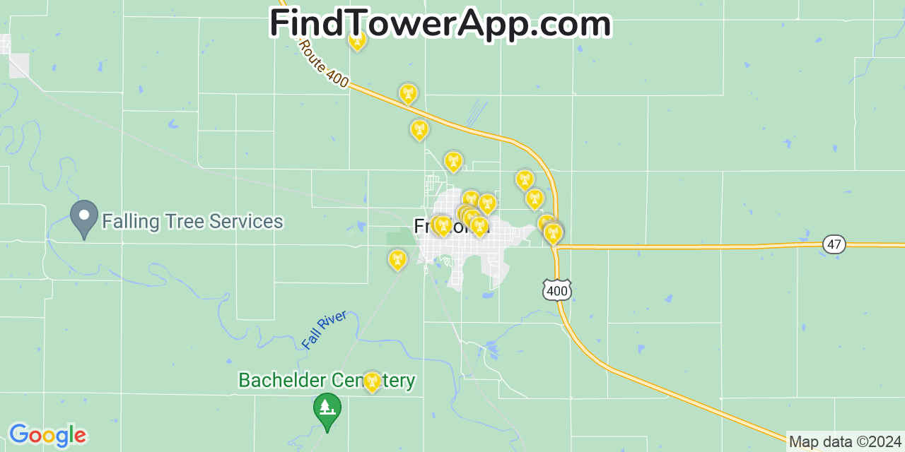 AT&T 4G/5G cell tower coverage map Fredonia, Kansas