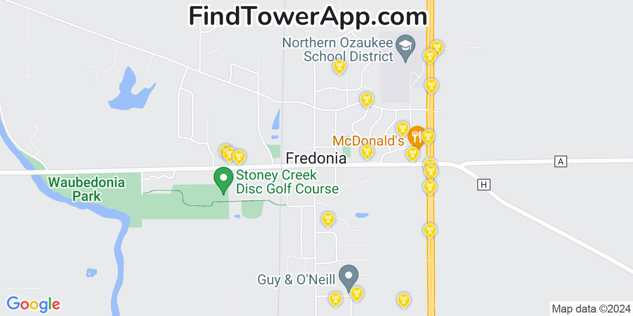 Verizon 4G/5G cell tower coverage map Fredonia, Wisconsin