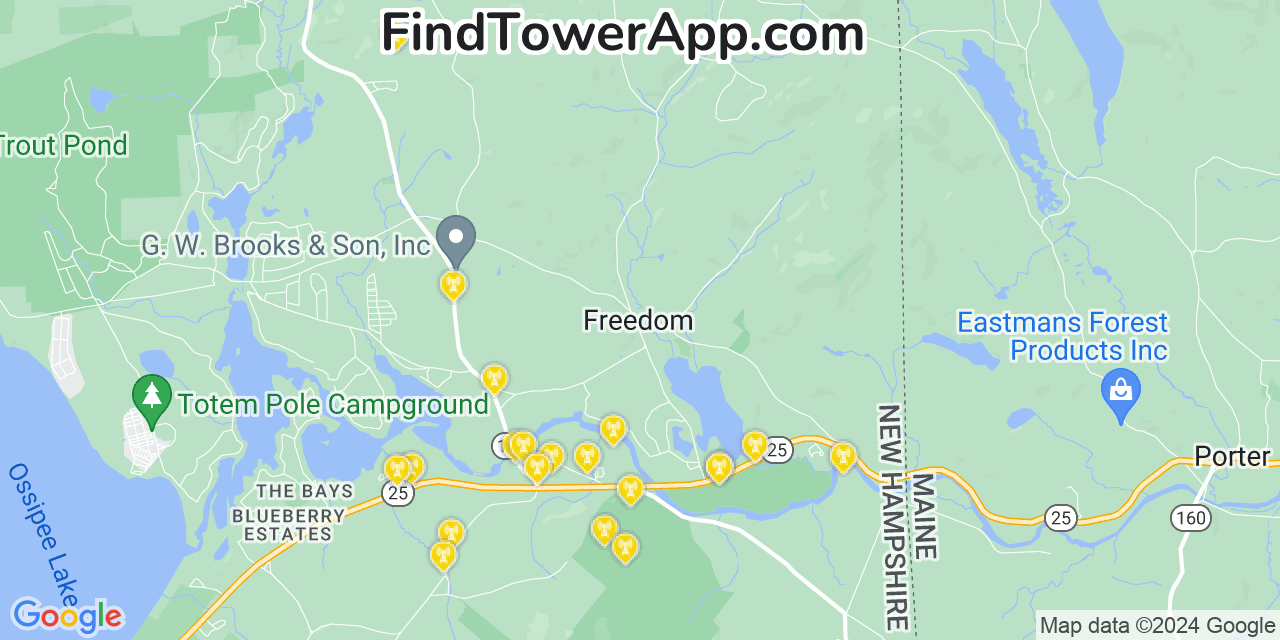 AT&T 4G/5G cell tower coverage map Freedom, New Hampshire