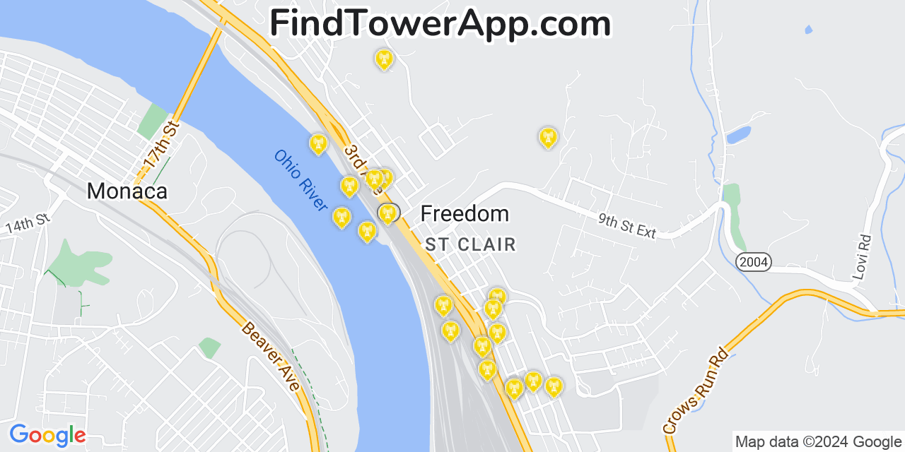 AT&T 4G/5G cell tower coverage map Freedom, Pennsylvania