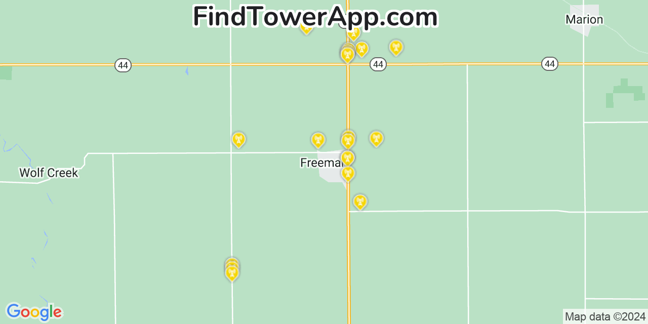 Verizon 4G/5G cell tower coverage map Freeman, South Dakota