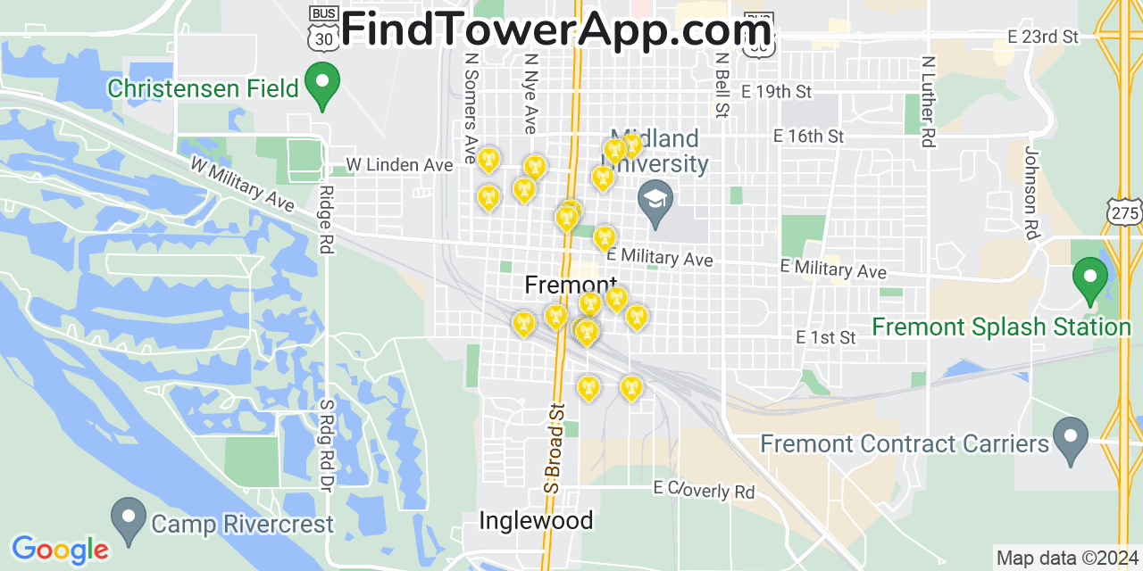 AT&T 4G/5G cell tower coverage map Fremont, Nebraska