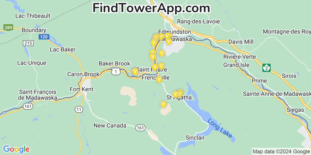 AT&T 4G/5G cell tower coverage map Frenchville, Maine