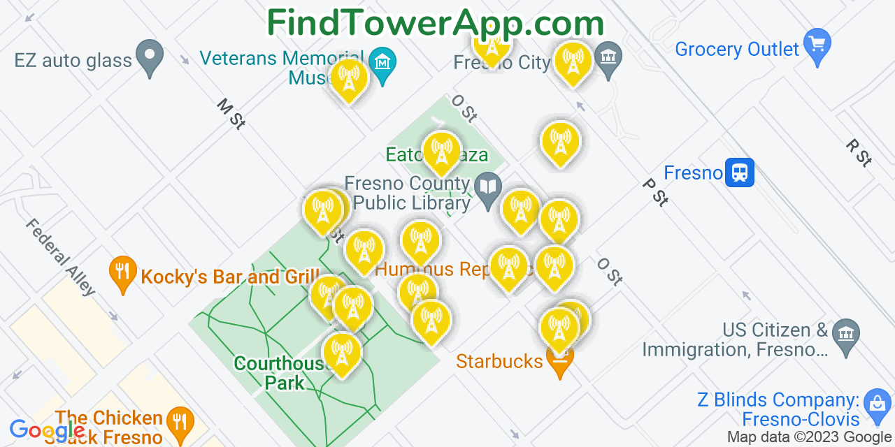 Verizon 4G/5G cell tower coverage map Fresno, California