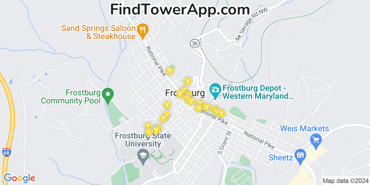 AT&T 4G/5G cell tower coverage map Frostburg, Maryland