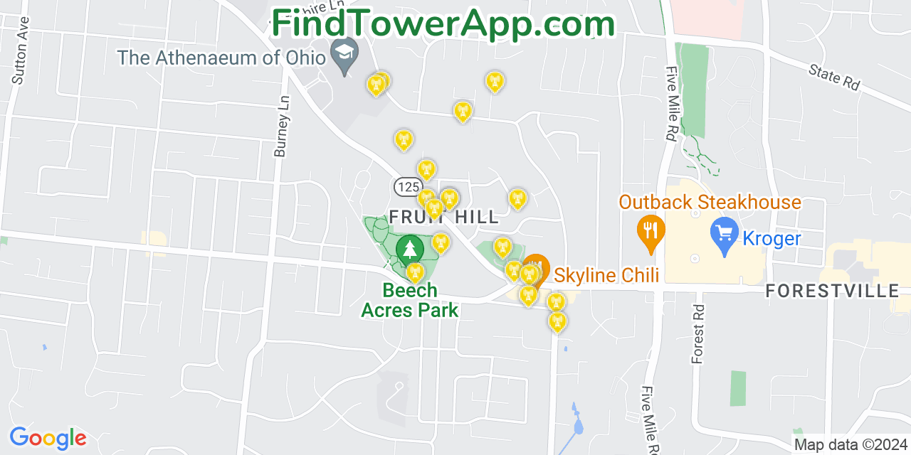 AT&T 4G/5G cell tower coverage map Fruit Hill, Ohio