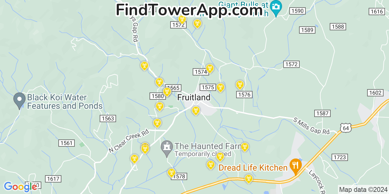 Verizon 4G/5G cell tower coverage map Fruitland, North Carolina