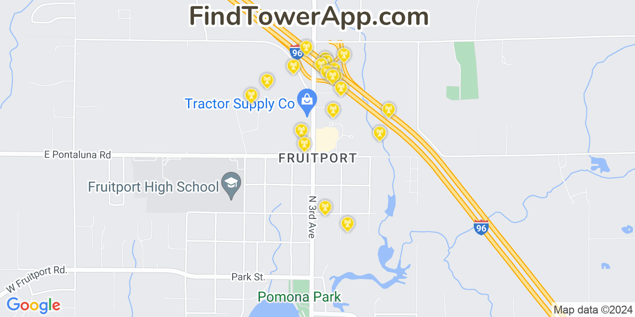 AT&T 4G/5G cell tower coverage map Fruitport, Michigan