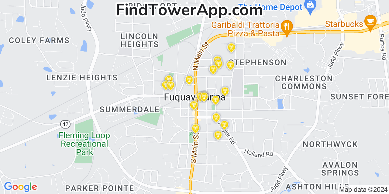 AT&T 4G/5G cell tower coverage map Fuquay Varina, North Carolina