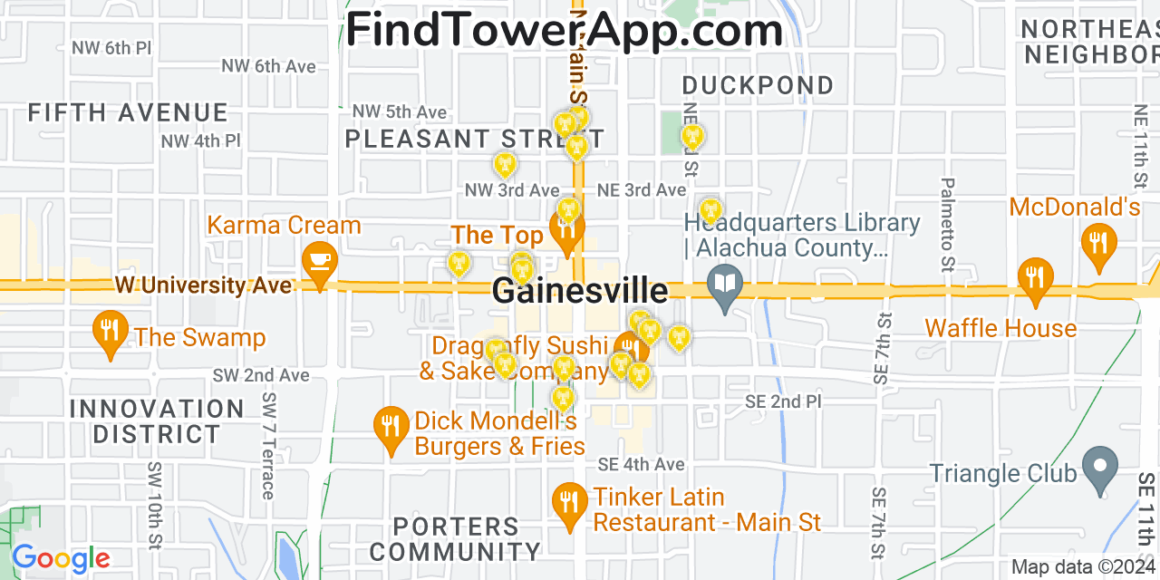 Verizon 4G/5G cell tower coverage map Gainesville, Florida