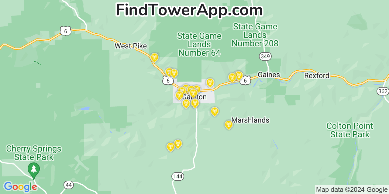 Verizon 4G/5G cell tower coverage map Galeton, Pennsylvania