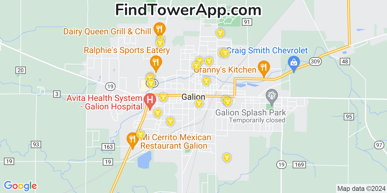 AT&T 4G/5G cell tower coverage map Galion, Ohio