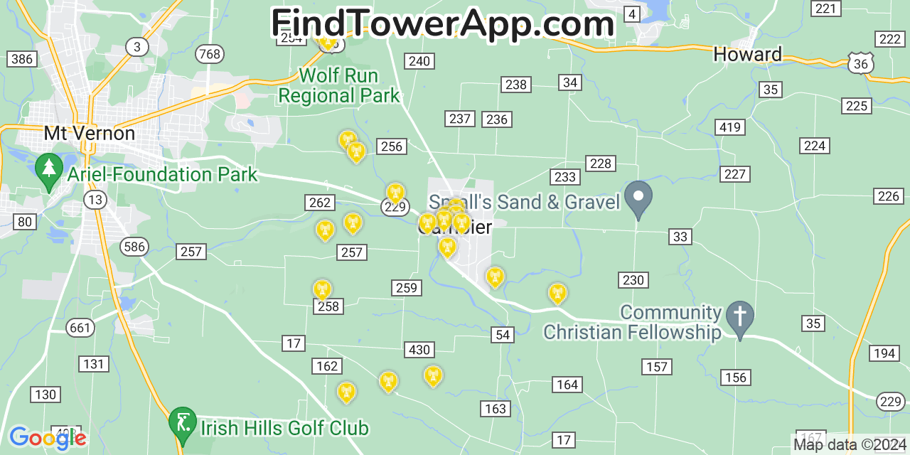 Verizon 4G/5G cell tower coverage map Gambier, Ohio