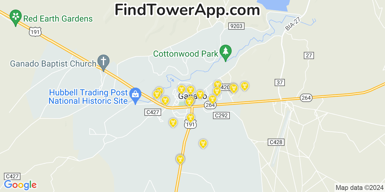 AT&T 4G/5G cell tower coverage map Ganado, Arizona